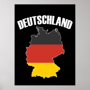 Póster Mapa de Deutschland - Bandera alemana - Viajes de