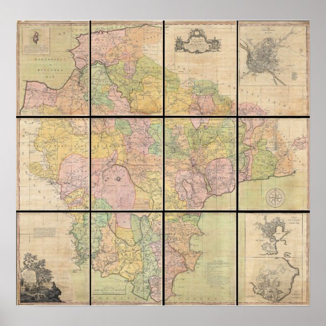 Póster Mapa de Devonshire de 1765 por Benjamin Donn (Frente)