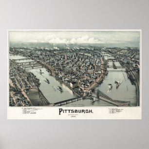 PÓSTER MAPA DE DIBUJO DE MANO DE PITTSBURGH 1902