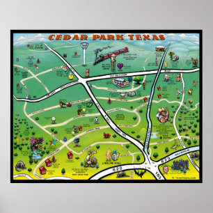 Póster Mapa de dibujos animados de Cedar Park Texas