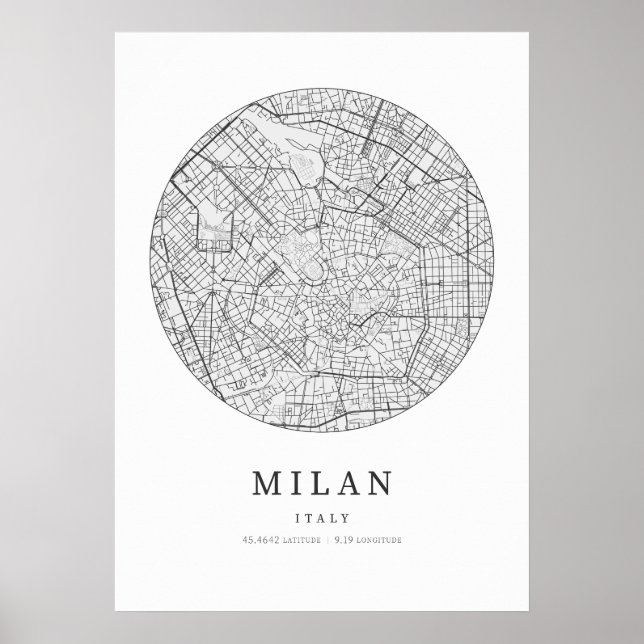 Póster Mapa de diseño de calle de Milán Italia (Frente)