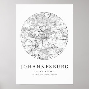 Póster Mapa de diseño de calles de Johannesburgo en Sudáf
