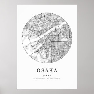 Póster Mapa de disposición de calles de Japón de Osaka