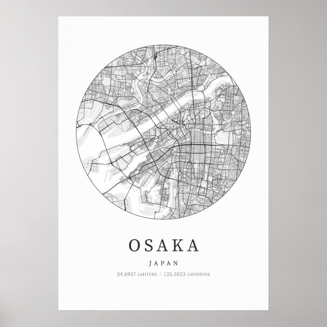 Póster Mapa de disposición de calles de Japón de Osaka (Frente)