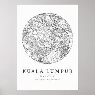 Póster Mapa de disposición de calles de Kuala Lumpur Mala
