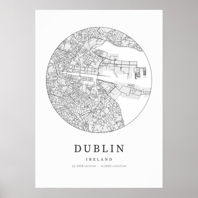 Póster Mapa de distribución de la calle en Irlanda de Dub (Frente)