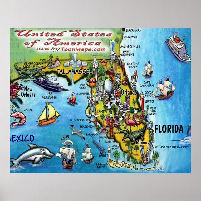 Póster Mapa de diversiones de Florida (Frente)