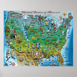 Póster Mapa de diversiones de los Estados Unidos de Améri
