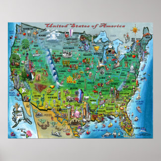 Póster Mapa de diversiones de los Estados Unidos de Améri