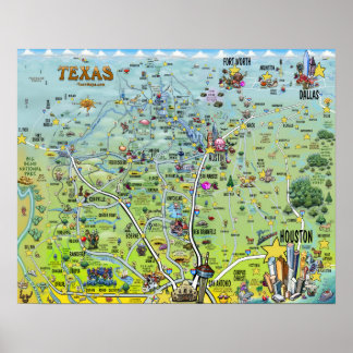 Póster Mapa de diversiones de Texas