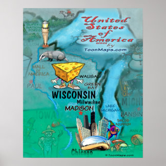 Póster Mapa de diversiones de Wisconsin