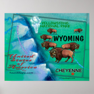 Póster Mapa de diversiones de Wyoming