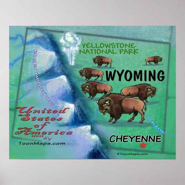 Póster Mapa de diversiones de Wyoming (Frente)