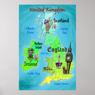 Póster Mapa de diversiones del Reino Unido 24x36