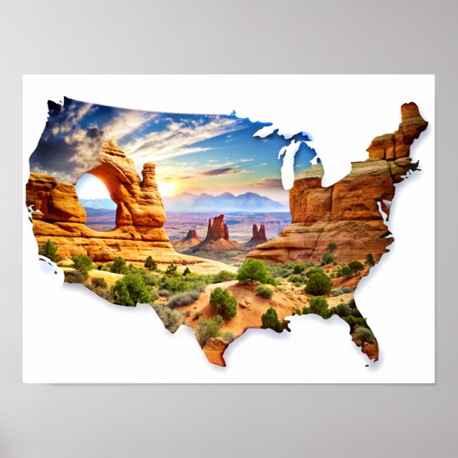 Póster Mapa de doble exposición de USA y Poster del Gran  (Frente)