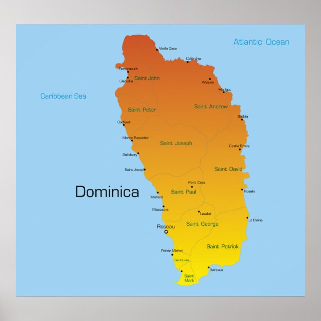 Póster Mapa De Dominica (Frente)