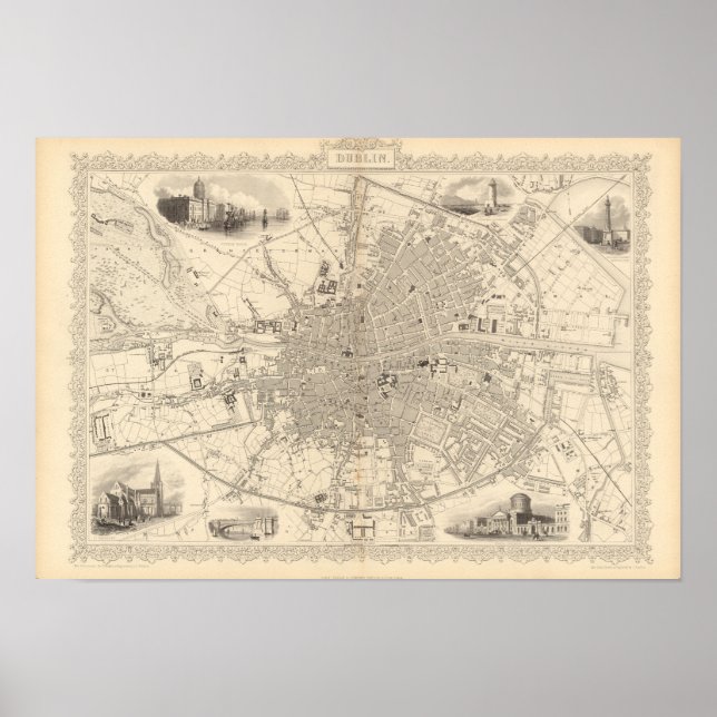 Póster Mapa de Dublín, Irlanda (Frente)