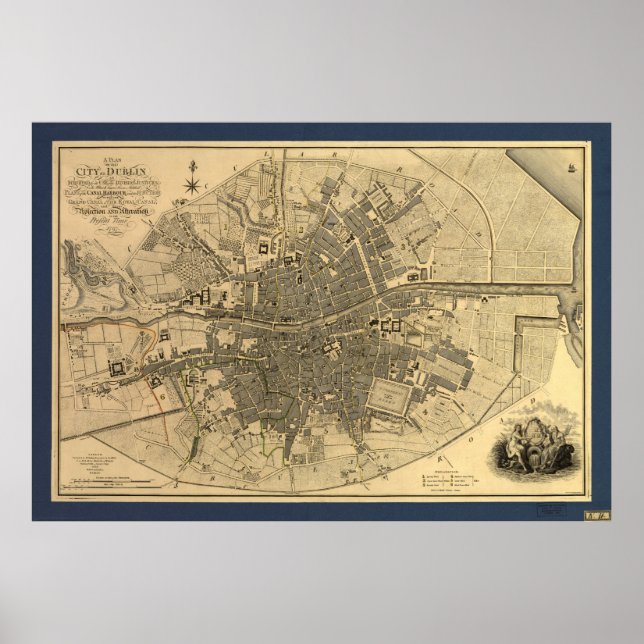 Póster Mapa de Dublín Irlanda de 1797 (Frente)