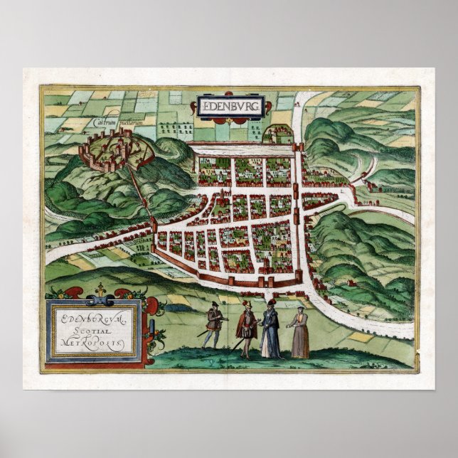 Póster Mapa de Edimburgo de 1580 (Frente)