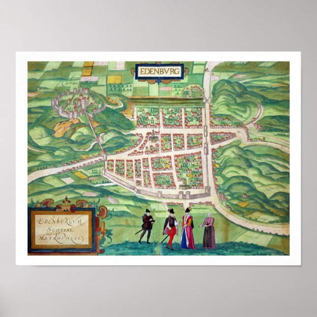 Póster Mapa de Edimburgo, de 'Civitates Orbis Terrarum' (Frente)