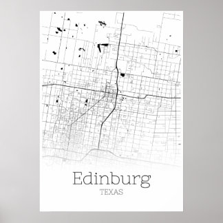 Póster Mapa de Edinburg - Texas - Poster del Mapa de la C