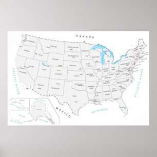 Póster Mapa de EE. UU. con capitales estatales de Estados