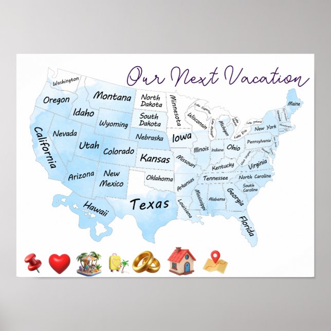 Póster Mapa de EE. UU. Personalizar Personalizado (Frente)