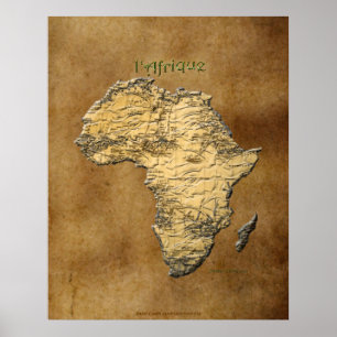 Póster Mapa de efecto 3D de ÁFRICA sobre el pergamino de