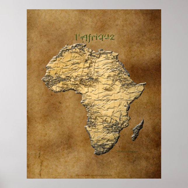 Póster Mapa de efecto 3D de ÁFRICA sobre el pergamino de  (Frente)
