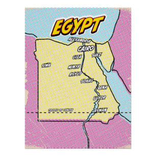 Póster Mapa de Egipto ilustrado con Pop Art