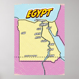 Póster Mapa de Egipto ilustrado con Pop Art