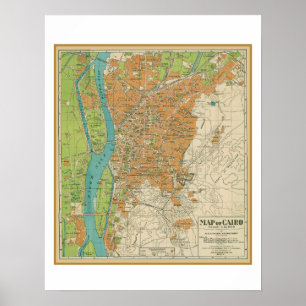 Póster Mapa de El Cairo, Egipto. 1933