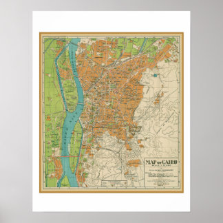 Póster Mapa de El Cairo, Egipto. 1933