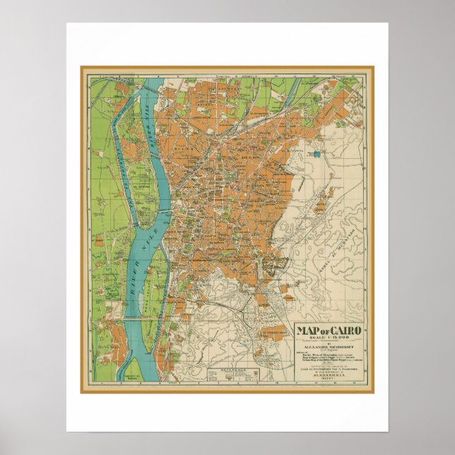 Póster Mapa de El Cairo, Egipto. 1933 (Frente)