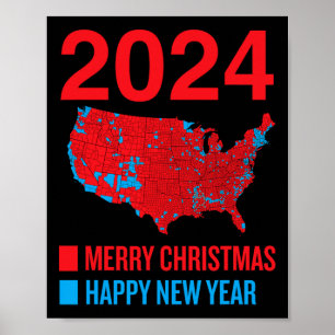 Póster Mapa de elecciones de 2024 Feliz Navidad feliz N