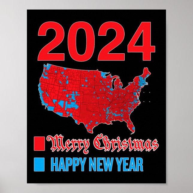 Póster Mapa de elecciones de 2024 Feliz Navidad feliz N (Frente)