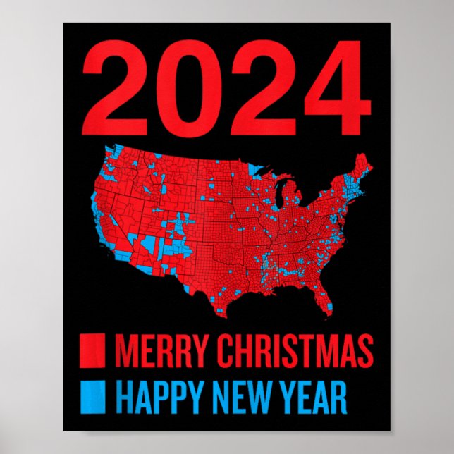 Póster Mapa de elecciones de 2024 Feliz Navidad feliz N (Frente)