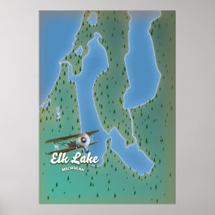 Póster Mapa de Elk Lake Michigan