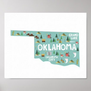 Póster Mapa de emblemas de Oklahoma