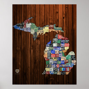 Póster Mapa de encargo de la placa de Michigan con nombre