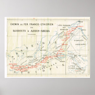 Póster Mapa de época, 1920, francés, Chemin de Fer, Etiop