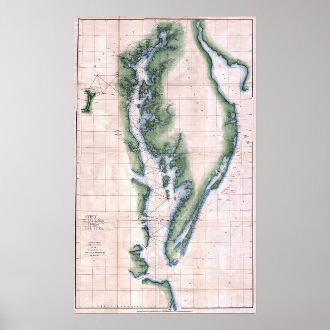 Póster Mapa de época Bahía de Chesapeake y Bahía Delaware (Frente)