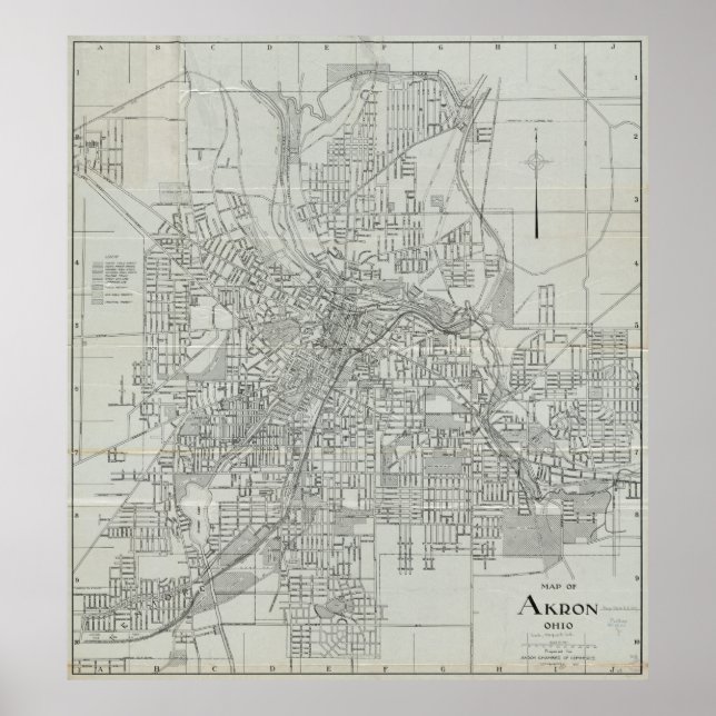 Póster Mapa de época de Akron Ohio (1917) (Frente)