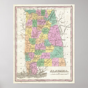 Póster Mapa de época de Alabama (1827)