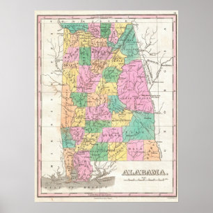 Póster Mapa de época de Alabama (1827)