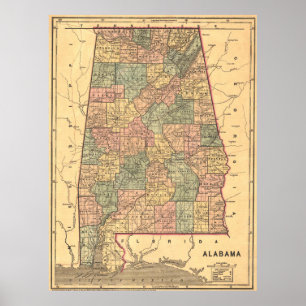 Póster Mapa de época de Alabama (1848)