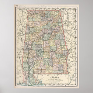 Póster Mapa de época de Alabama (1891)