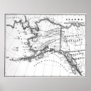 Póster Mapa de época de Alaska (1883) BW