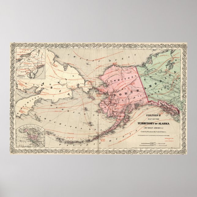 Póster Mapa de época de Alaska y Rusia (1869) (Frente)
