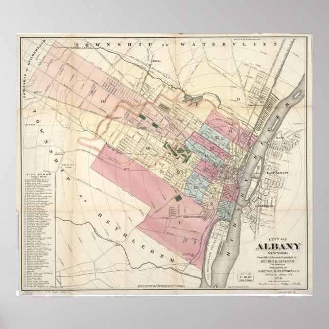 Póster Mapa de época de Albany NY (1874) (Frente)